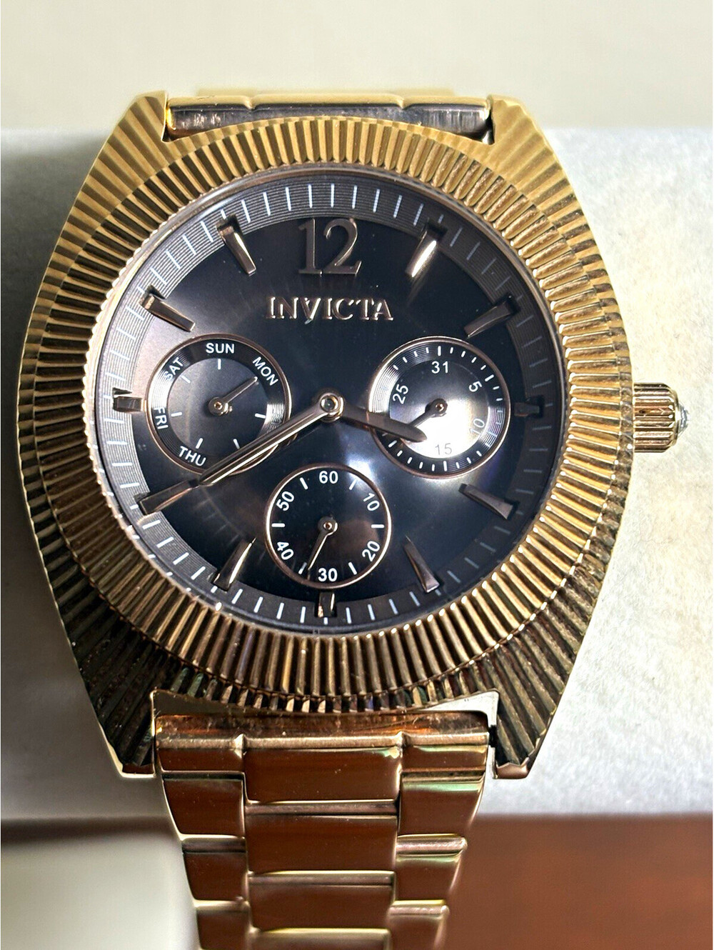 Invicta Angel Men's Quartz 38mm Black Dial Gold Tone Day/Date 100m Watch